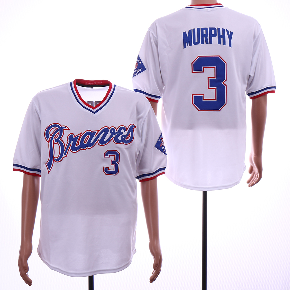 Men Atlanta Braves #3 Murphy White Throwback MLB Jerseys->atlanta braves->MLB Jersey